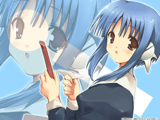 Blue haired girl Ayako Rokkaku - blue hair holding free wallpaper