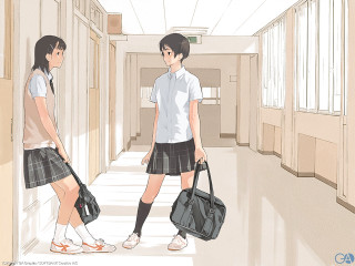 Two girls hallway manga school - hand free wallpaper