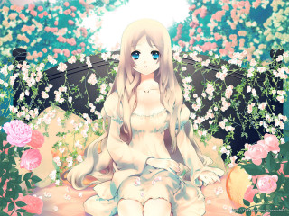 Garden gothic anime flower sitting - a cat in front free wallpaper