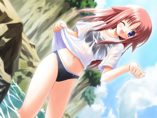 Girl bikini flying wind anime - a girl in a bikini free wallpaper