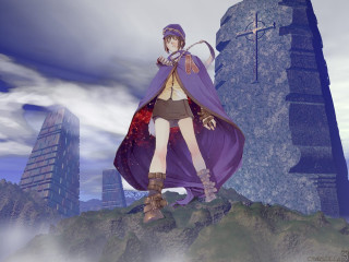 Woman purple cape boots sword - a purple cape free wallpaper