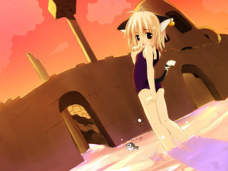 Cartoon girl bathing suit castle - suit free wallpaper for desktop