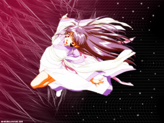 Girl flying purple background kimono - her arm free wallpaper for desktop
