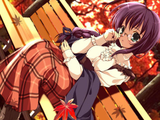 Autumn anime girls tree bench - kyoto animation free wallpaper