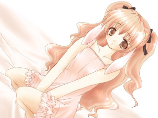 Woman pink dress sitting anime - furry free wallpaper