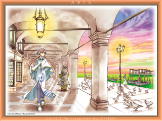 Woman hallway pigeons streetlight magical - the background and a street light in the foreground free wallpaper