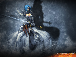 Woman armor sword shadow bluehair - aleksi briclot free wallpaper for desktop