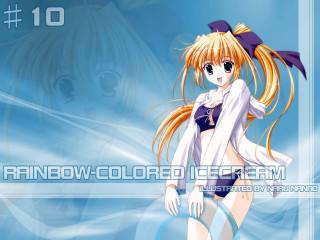 Anime girl blue shirt rainbow - ice cream free wallpaper