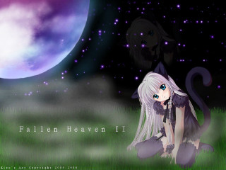 Girl fullmoon wolf anime cat - a full moon behind her free wallpaper for desktop