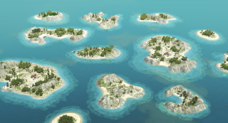 Islands trees plane flying water - small island free wallpaper