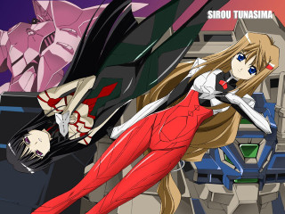 Woman red dress man robot - poster art free wallpaper