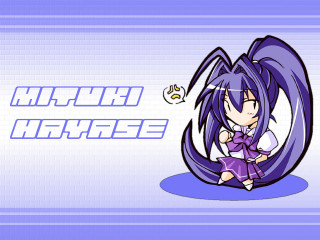 Purple hair sitting chibi robotic - a purple dress free wallpaper for desktop