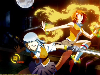 Fire magic anime girls fullmoon - a full moon in the background free wallpaper for desktop