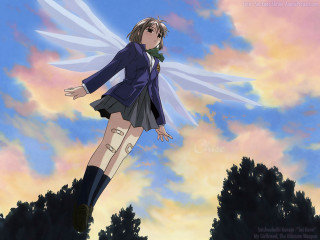 Flying woman shortskirt jacket trees - a short skirt and jacket free wallpaper