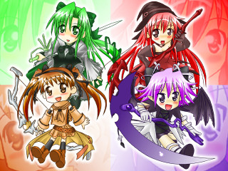 Anime 4girls witch demon rayonism - colored free wallpaper