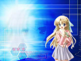 Blonde girl pink shirt blue 2 - white skirt free wallpaper