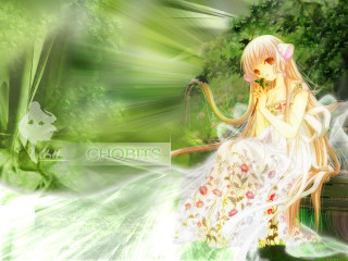 Girl bench garden anime fantasy - a green border free wallpaper for desktop