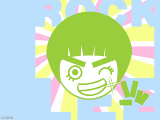 Green hair smile cartoon toyism - a screenprint free wallpaper for desktop