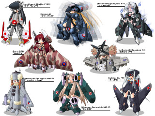 Anime characters multiple girls weapons - 2 d sprite free wallpaper for desktop