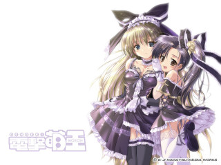 Anime girls purple outfits cat 2 - one holding free wallpaper