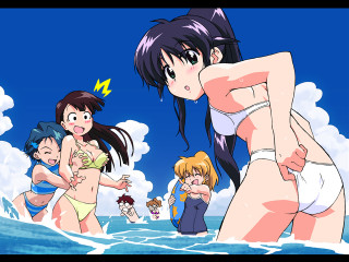 Cartoon women bikini beach anime - the water and a man free wallpaper