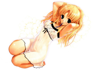 Cartoon girl blonde white dress - her stomach free wallpaper