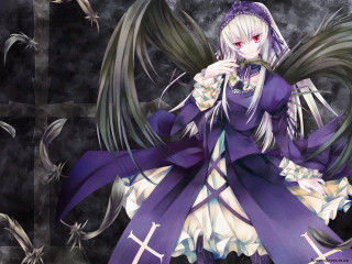 Anime purple dress cross wings - a purple dress free wallpaper for desktop