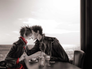 City ocean couple anime neo - a couple sitting free wallpaper