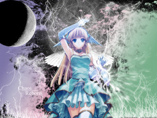 Girl blue dress bird moon - chaos free wallpaper