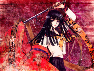 Woman sword tiger floral umbrella - sōsaku hanga free wallpaper for desktop