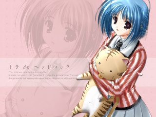 Bluehair girl cat pinkbackground anime - blue hair holding free wallpaper