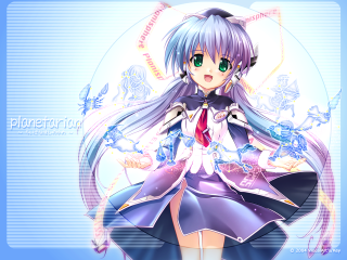 Anime girl purple dress blue - a white circle free wallpaper