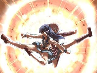 Anime girls backlight explosion duel - a circular object free wallpaper for desktop
