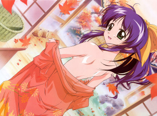 Woman dress autumn leaves kimono - sōsaku hanga free wallpaper for desktop