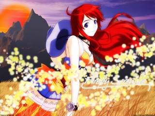 Red haired girl flower field 2 - flowing hair free wallpaper