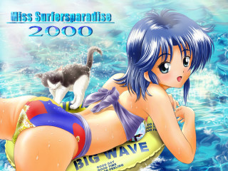 Cartoon girl bikini raft cats 2 - a cartoon girl in a bikini free wallpaper