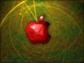 Red apple green background swirling - free 3d render wallpaper for desktop