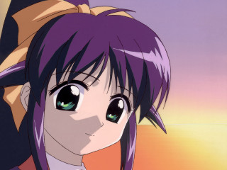 Purple hair green eyes smile - a purple hair free wallpaper