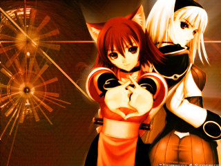 Anime girls clocktower fireworks cat - the right side of the image free wallpaper
