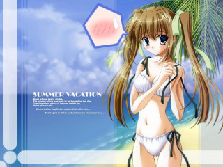 Girl beach bikini anime blue - a umbrella free wallpaper