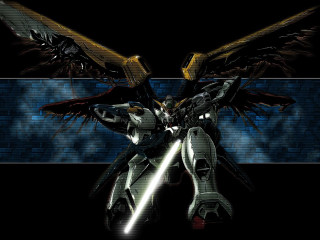Robot wings sword brickwall sky - mecha free wallpaper