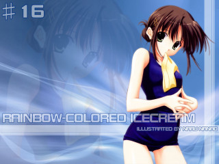 Girl blue dress yellow scarf - full color free wallpaper