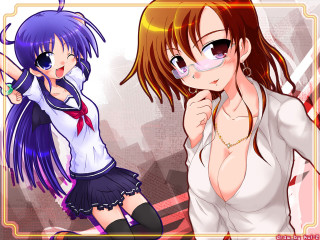 Anime girls glasses giantess schooluniform - giantess art free wallpaper for desktop