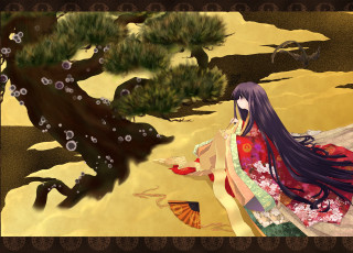 Kimono woman desert tree bird - a woman in a kimono free wallpaper