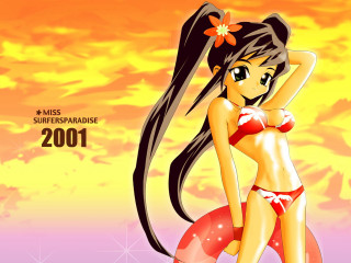 Cartoon girl beach ball wind - a cartoon girl in a bikini free wallpaper