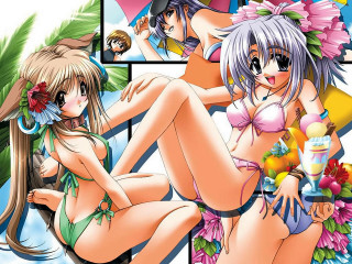 Cartoon beach girls bikinis anime - two woman free wallpaper