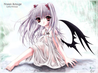 Long haired girl demon wings - a tile floor free wallpaper