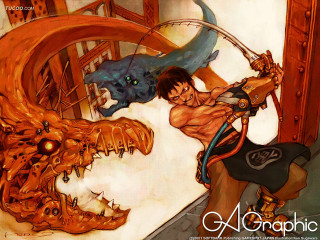 Man demon sword cyberpunk fantasy - katsuhiro otomo free wallpaper for desktop