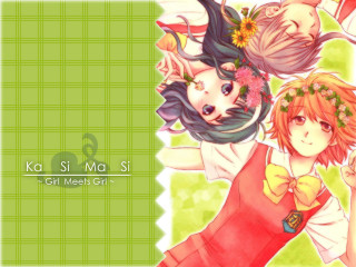 Anime girls flower heads green - border free wallpaper for desktop