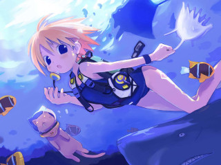 Diving woman cat fish shark - hint of yayoi kasuma free wallpaper for desktop